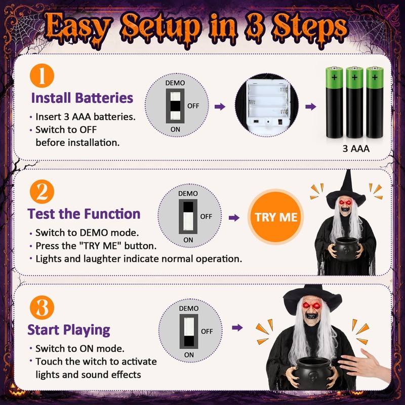 Sanwuta 6 ft Halloween Animated Witch with Light up Cauldron