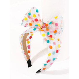 AIBFRID White Bow Girls Headband, Cute Rainbow Polka Dot Headbands for Women Girls Hair Accessories Head Bands Hairbands NOn Slip Birthday Festival Gifts for Teens Girl Toddler