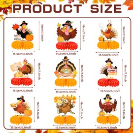 HOWAF 9 Pcs Thanksgiving Turkey Honeycomb Centerpieces, Happy Thanksgiving Day Gobble Table Toppers Funny Turkey Table Centerpieces for Fall Thanksgiving Table Decoration Gobble Till You Wobble Favors
