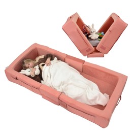 ENITYA Toddler Travel Bed, Folding Floor Cot for Travel, Portable Kids Bed for Sleeping, Washable Toddler Cot for Children 1– 4yr Old, Pink