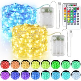 33ft 100LED Fairy Lights Battery Operated, 2 Pack 16.5ft 16 Color Changing String Lights with Remote Timer, RGB Waterproof Twinkle Lights for Indoor Outdoor Room Garden Yard Gift Party Christmas Decor