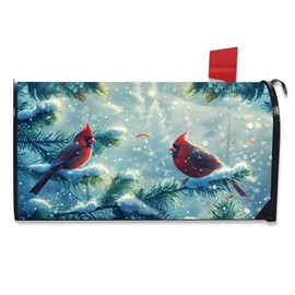 Nanikore Cardinal Red Bird Mailbox Cover Magnetic Standard Size 21 X 18 Winter Christmas Waterproof Post Box Cover Wraps Garden Yard Decor for Outdoor