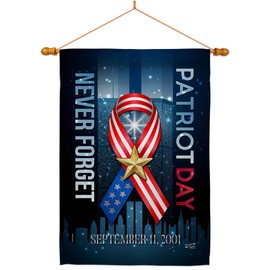 Patriot Day 911 Never Forget House Flag Dowel Set Patriotic World Planet Peace Environment Awareness United State American Small Decorative Gift Yard Banner Made in USA 28 X 40