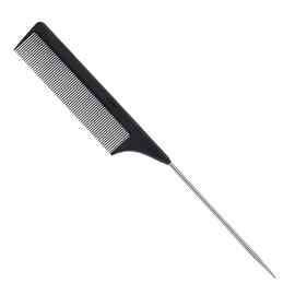 1 Pack Stainless Steel Rat Tail Comb for Parting Hair, Pintail Hair Parting Comb with Metal Pick on End, Black Anti Static Carbon Fiber Fine Tooth Teasing Brush for Men and Women