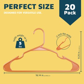 Lifemaster Plastic Clothes Hangers – Heavy Duty Hanger Set, for Organizing Clothes, Dresses, and Coat, Holds Up to 5 lbs, Space-Saving Hangers with Non-Slip Shoulder Grooves, Pack of 20, Orange