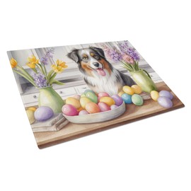 Caroline's Treasures DAC6750LCB Decorating Easter Australian Shepherd Glass Cutting Board Decorative Tempered Glass Kitchen Cutting and Serving Board Large Size Chopping Board