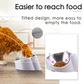 CATPRO Tilted Cat Food Bowls,15°Slanted Cat Feeder Bowl Orthopedic Cat Bowl Anti-Vomiting Spill Proof Raised Cat Food Bowl Stainless Steel Tilted Angled Cat Food Bowls Grey
