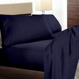 California King Bed Sheets Set - 15 Inch Deep Pocket, 1800 Thread Count Percale, Super Soft & Wrinkle Free - Fade Resistant (Navy Blue, King Size)