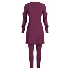 ZAFUL Women Modest Muslim Swimsuits Ruffle Full Coverage Islamic Arabic Burkini 2 Pieces Bathing Suit 0-Dark Red M