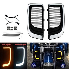 HDBUBALUS Engine Guard Lowers Grills Leg Fairing LED Turn Signal Light Running Light Compatible with Harley Touring Street Glide Road Glide Electra Glide FLHTK FLTRU 2014-2020