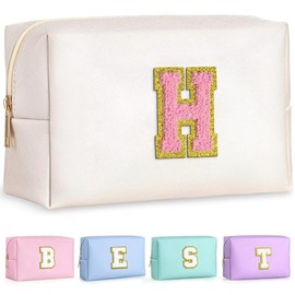 Parima Cosmetic Bag Women Girls Pink Cosmetic Bag Set Travel Cosmetic Bag Makeup Brush Bag Small Makeup Bag with Letters Cosmetic Bag Gifts for Women Teenager Girls Daughter, H
