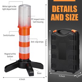 Leumoi 8 Pack Road Flares Emergency Kit LED Roadside Warning Lights Bright Red Highway Flares Lights for Vehicles Road Safety Strobe with Magnetic Bases Detachable Stands Storage for Car Truck