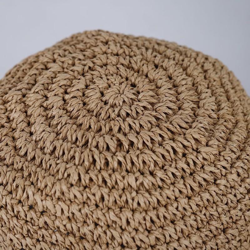 GSHLLO Crochet Bucket Straw Sun Hat Wide Brim Sun Cap