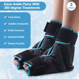 NEWGO Ice Pack Foot Ankle Ice Pack Wrap for Plantar Fasciitis, Foot Surgery Recovery, Hot Cold Therapy Ice Boot for Bunions, Ankle Injury, Swelling, Burning Feet - 2 Pack Black