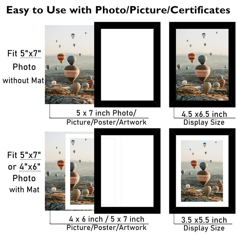 JCJMY 5x7 Picture Frame Black with 4x6 Mat for Wall