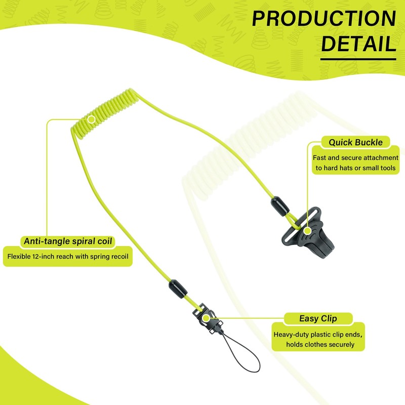 MELOTOUGH Coiled Lanyard,Hard Hat Lanyard with Clamp End,Hard Hat Tether,No