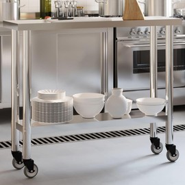 TREATLIFE HOME Kitchen Work Table with Wheels, Stainless Steel Prep Table for Food Prep and Storage, 43.3" x 11.8" x 33.5"