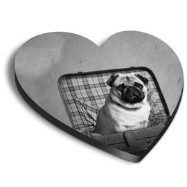 1 x Heart MDF Magnets - Cute Traveling Pug Dog Puppy 37614
