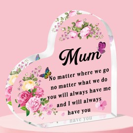 QMVMV Gifts for Mum Heart-Shaped Acrylic Plaque Mum Gifts from Daughter Son Birthday Thanksgiving Mother's Day Gift for Mum