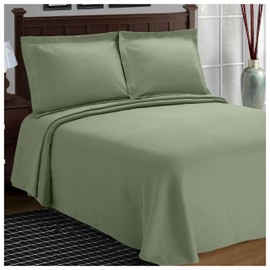 SUPERIOR Cotton Bedspread and Pillow Shams - Jacquard Matelassee Coverlet, Cotton Quilt, Sage, Twin Size