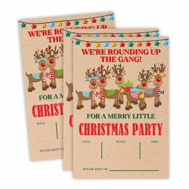 luixd Retro Merry Christmas Party Invitation Cards With Envelopes - Xmas Reindeer Vintage Double-Sided Fill In Style Invitation Cards, Party Favor & Decorations(Pack Of 20) - A07