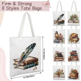 ElasignShopo 8 Pcs Book Canvas Tote Bags Book Club Gifts Book Lovers Totes Bags Bulk Aesthetic Reusable Grocery Bags for Women Bookish Lovers Librarian Readers Gifts Travel Shopping (Vintage Books)