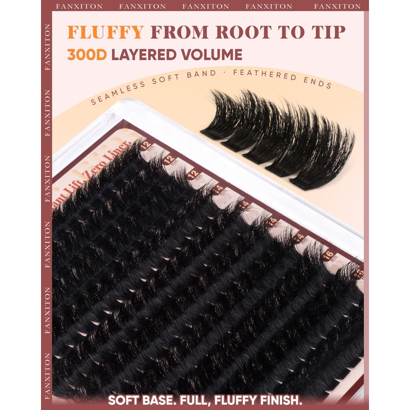Fluffy Lash Clusters 300D D Curl 12-16mm Soft Band Volume