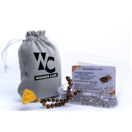 Wonder Care-Tiger Eye Tibetan Buddhist 108 Beads Original Mala for Meditation Rosary Prayers Healing Bronze Tone Crystal Semi Precious Beads.