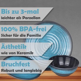 Camping Crockery Set 1 Person 3-Piece Melamine Picnic Crockery Set Camping Tableware Stone Blue Design