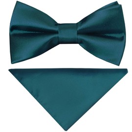 TIES R US Plain Dark Teal Handmade Mens Bow Tie and Pocket Square Set