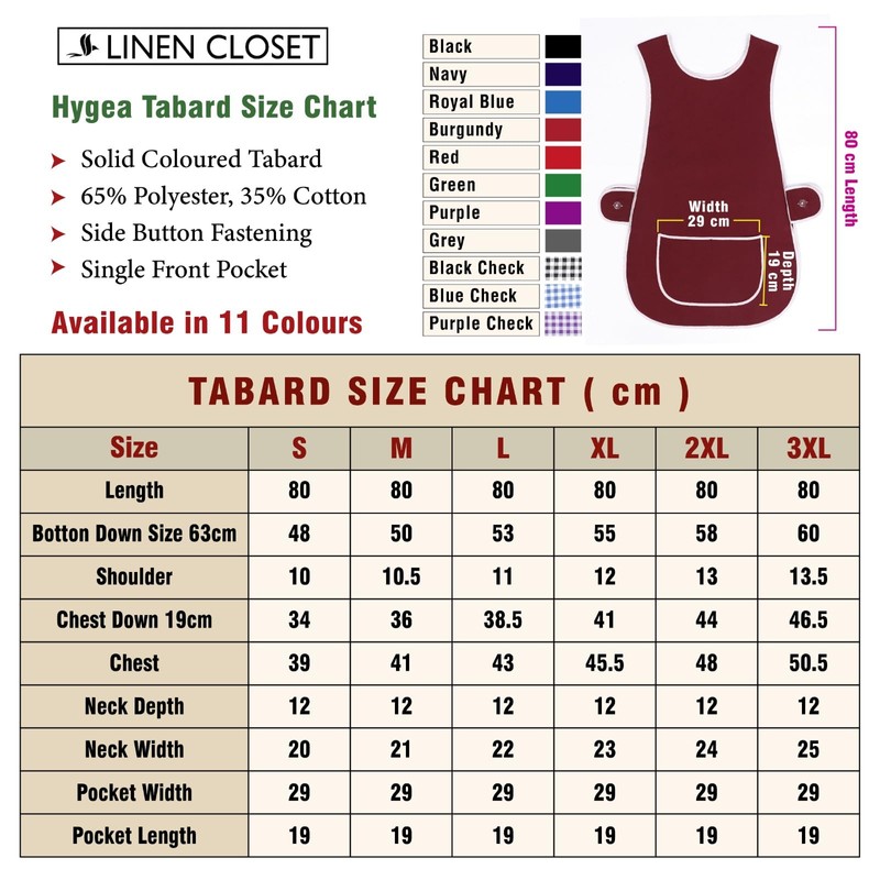 LINEN CLOSET Womens Tabards with Pockets for Men Ladies Cleaning