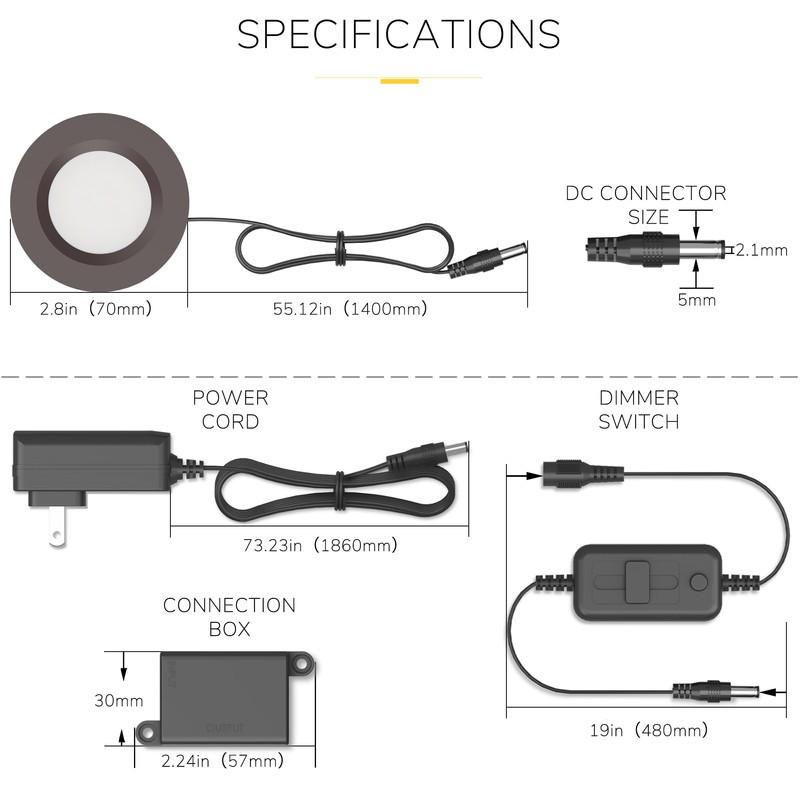 GETINLIGHT 2.75" Under Cabinet LED Puck Lights Kit, Plug-in 12V