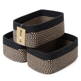 MiniArk Shelf Storage Baskets for Organizing | Closet Organizer Bins | Small Baskets | Toy Basket | Cute Decorative Basket | Cube Storage Bin | Woven Rope Basket | 11.5×7.5×4.7” | 3 Packs Black Brown