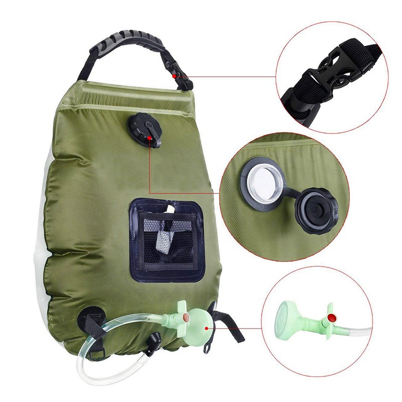 Green 20L Solar Heating Shower Bag Foldable PVC Folding Camping