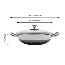 WUSILILU 12.59" Stainless Steel Non Stick Pan,Frying Skillet w/Cooking Lid, Stainless Steel Frying Pan for Electromagnetic,Gas,Electric