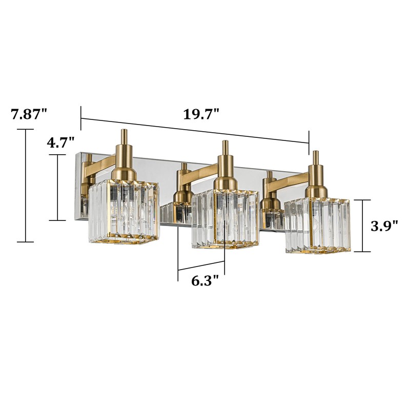 HUOKU Crystal Bathroom Vanity Light Gold Chrome 3-Light Modern Bathroom