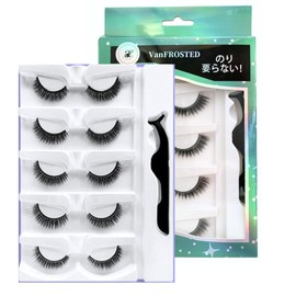 VanFROSTED Glue-Free False Eyelashes, Repeated Glue, No Glue Required, Stage, Stage, Fitness Competition, Dance, False, 3D, Mink Volume, Large Eyelashes, Bulky (5A)