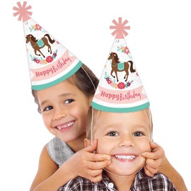 Big Dot of Happiness Run Wild Horses - Cone Happy Birthday Party Hats for Kids and Adults - Set of 8 (Standard Size)
