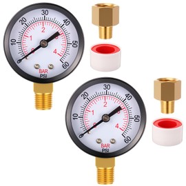 Frienda 2 Pcs 2" Dial Pool Filter Pressure Gauge Kit, Universal Clean Filter 0-60 Psi, Liquid Water Gauge with Stainless Steel Case, 1/4" Npt and 1/8" Npt Brass Thread Adaptor(Elegant Style)