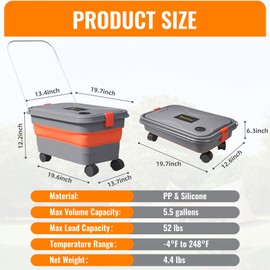 Collapsible Bucket 5.5 Gallon with Wheels Handle 1 Drain Plug and 2 Universal Connectors for Car Washing Foldable Multi-Use for Mop Cleaning, Camping, RV, Pet Bathing and Laundry