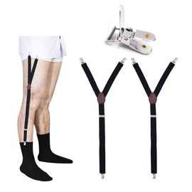 Taope Mens Shirt Stays Military Adjustable Elastic Garter Straps Sock Non-slip Clamps Y-Style in Black