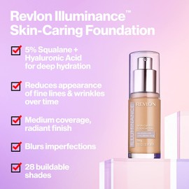 Revlon Illuminance Skin-Caring Liquid Foundation Makeup, Medium Coverage, 605