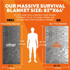 ANLOKE Emergency Blankets Mylar Thermal Blanket-(5 Pack) of Gigantic Space Blanket 82 * 64 in. Survival Blankets Heavy Duty Camping Gear,First Aid…