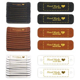 Huture 60pcs PU Leather Label Embossed Tag Simple Handmade Label Embellishment Knit Labels for Handmade Items DIY Apparel Accessories for Sewing Crochet Knitting Clothing Decoration and More