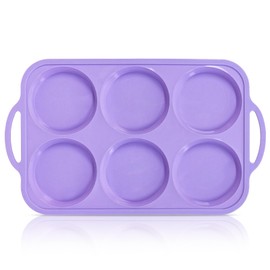 Vnray 4 Inch Jumbo Silicone Muffin Top Pan with Metal Frame, Non Stick Silicone Egg Mold for Oven, Large Whoopie Pie Baking Pan with Handle for English Breakfast Sandwich, Egg Bite, Bun Tart, Purple