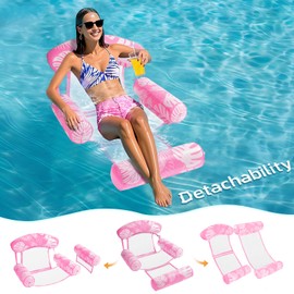 Inflatable Pool Floats Adult, 5-in-1 Floating Lounge Chairs with Detachable Design, Blow up Pool Floats for Adult (Pink)