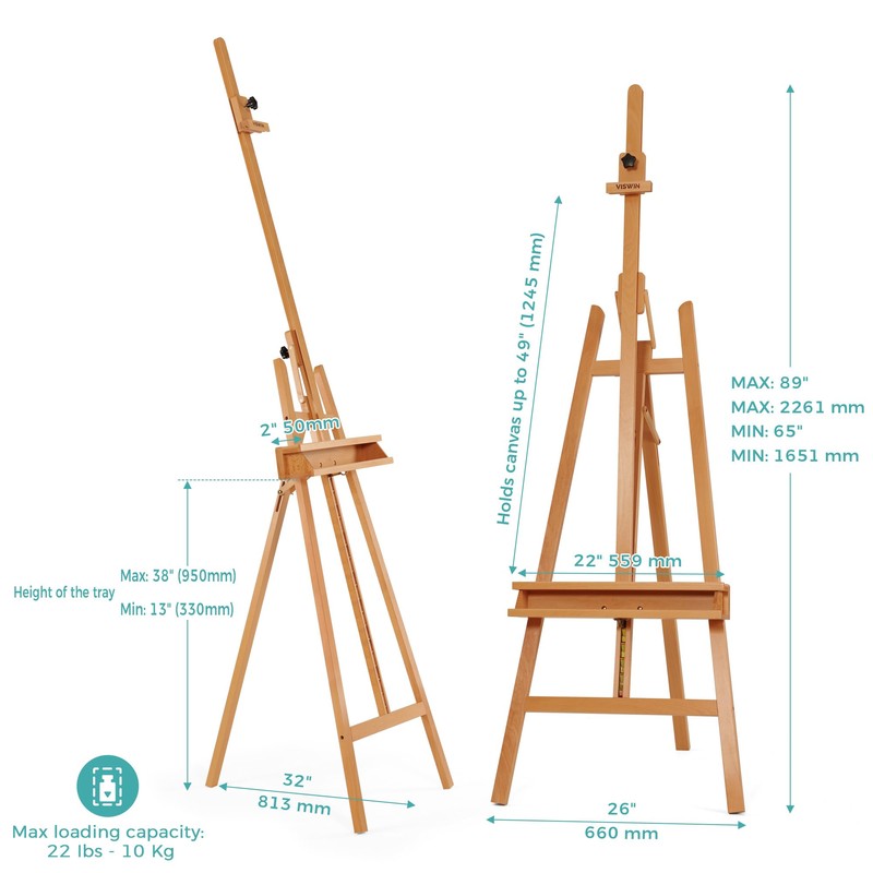 VISWIN Inclinable A-Frame Easel for Painting & Display, Adjustable 65"-89"