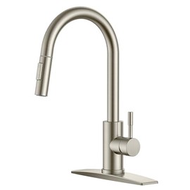 FORIOUS Kitchen Faucet with Pull Down Sprayer, Brushed Nickel High Arc Modern Classic Sink Faucet Stainless Steel with Deck Plate Fit for 1 or 3 Hole for Pot Filler Bar Farmhouse Laundry Rv