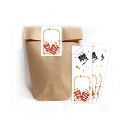 12 Gift Bags (Natural) + 12 Stickers Cinema Party for Party Bags Guest Gift for Children's Birthday Boys Girls