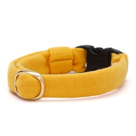 Popone Cat Ultra Stretch Cat Collar, Solid Color, Safety Buckle, Bell Included, Bald Resistant (Yellow, L)